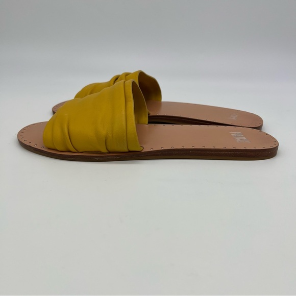 PAIGE Emilia Leather Slide Sandals Mustard Yellow Ruched Band Womens 8.5 US - Picture 5 of 13
